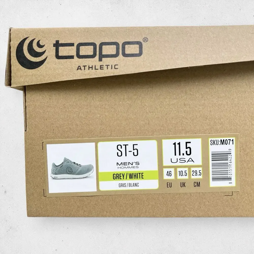Topo Mens 11.5 Running Shoes ST-5 Gray Athletic Minimalist Zero Drop Lightweight
